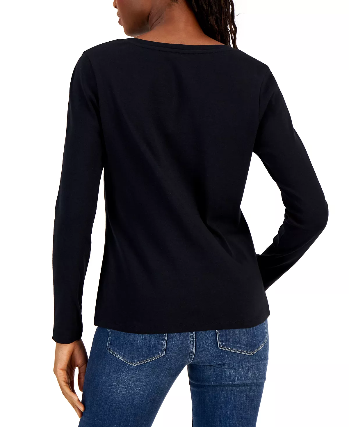 Charter Club Women's Cotton Long-Sleeve V-Neck T-Shirt, Created For Macy's 4 Charter Club Women's Cotton Long-Sleeve V-Neck T-Shirt, Created For Macy's - Image 4