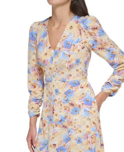 Vince Camuto Women's Floral-Print Cutout-Back Pebble-Crepe Midi Dress -Anne Klein Sales Store 23567833 fpx