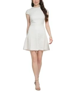 Vince Camuto Women's Boucle-Knit Cap-Sleeve Fit & Flare Dress