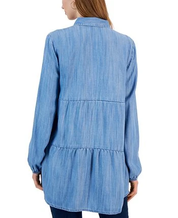 Style & Co Women's Tiered Button-Up Long-Sleeve Chambray Shirt, Created For Macy's 2 Style & Co Women's Tiered Button-Up Long-Sleeve Chambray Shirt, Created For Macy's - Image 2
