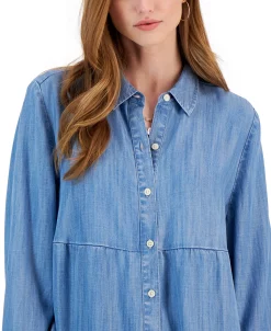 Style & Co Women's Tiered Button-Up Long-Sleeve Chambray Shirt, Created For Macy's 6 Style & Co Women's Tiered Button-Up Long-Sleeve Chambray Shirt, Created For Macy's -Anne Klein Sales Store 23568152 fpx