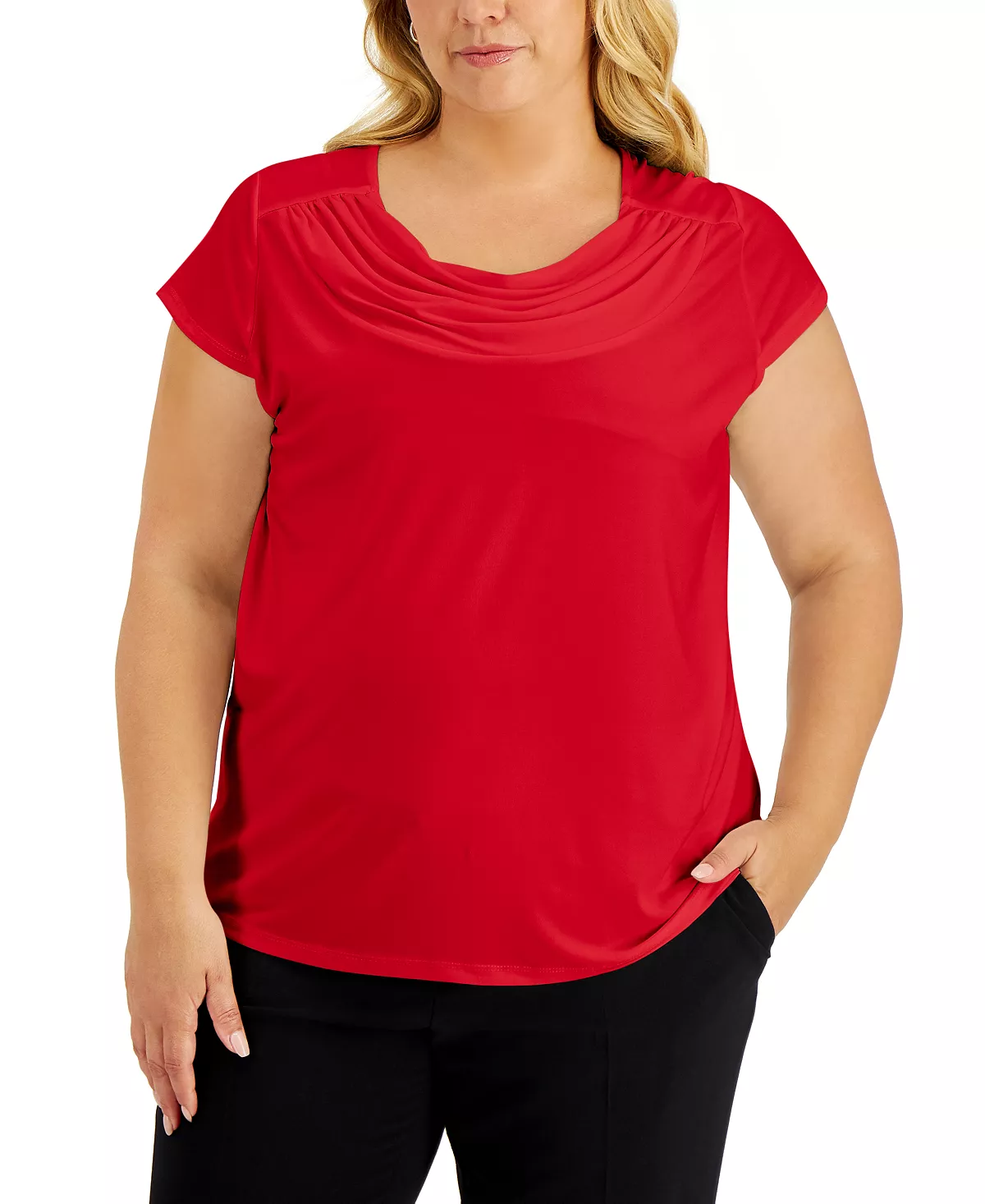 Kasper Plus Size Short-Sleeve Cowl-Neck Top 1 Kasper Plus Size Short-Sleeve Cowl-Neck Top