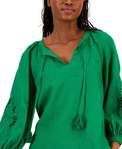 Charter Club Women's Linen Embroidered Peasant Top, Created For Macy's -Anne Klein Sales Store 23577597 fpx