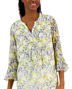 Charter Club Women's Butterfly-Print Pintuck Top, Created For Macy's 11 Charter Club Women's Butterfly-Print Pintuck Top, Created For Macy's -Anne Klein Sales Store 23577690 fpx