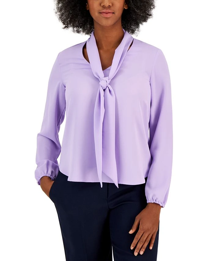 Kasper Women's Long Sleeve Bow Blouse, Regular And Petite Sizes 1 Kasper Women's Long Sleeve Bow Blouse, Regular And Petite Sizes