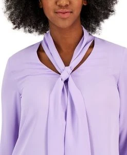 Kasper Women's Long Sleeve Bow Blouse, Regular And Petite Sizes 7 Kasper Women's Long Sleeve Bow Blouse, Regular And Petite Sizes -Anne Klein Sales Store 23578069 fpx