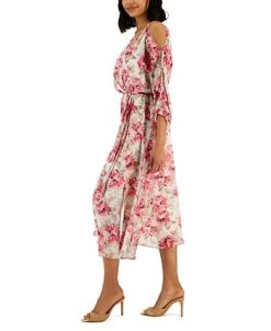 Anne Klein Women's Printed Cold-Shoulder Midi Dress 7 Anne Klein Women's Printed Cold-Shoulder Midi Dress -Anne Klein Sales Store 23587737 fpx