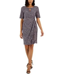 Anne Klein Women's Mary Ellen Keyhole Faux-Wrap Dress