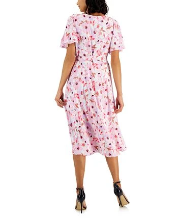 Anne Klein Women's Printed Slit-Shoulder Tie-Waist Dress 2 Anne Klein Women's Printed Slit-Shoulder Tie-Waist Dress - Image 2