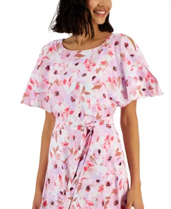 Anne Klein Women's Printed Slit-Shoulder Tie-Waist Dress 8 Anne Klein Women's Printed Slit-Shoulder Tie-Waist Dress -Anne Klein Sales Store 23587759 fpx