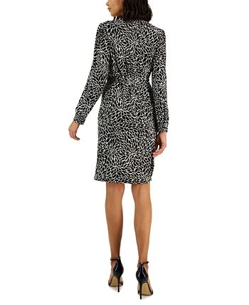 Anne Klein Woman's Printed Split-Neck Long-Sleeve Dress 2 Anne Klein Woman's Printed Split-Neck Long-Sleeve Dress - Image 2