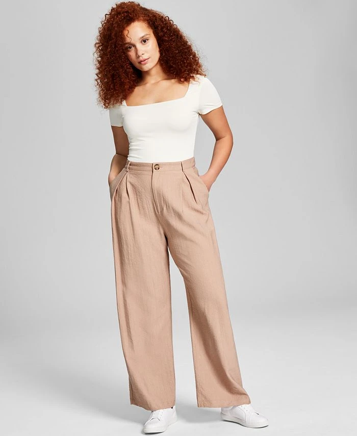 And Now This Women's High-Rise Wide-Leg Textured Trouser Pants 1 And Now This Women's High-Rise Wide-Leg Textured Trouser Pants