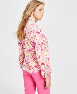 Bar III Women's Floral-Print Tie-Neck Blouse, Created For Macy's -Anne Klein Sales Store 23597563 fpx