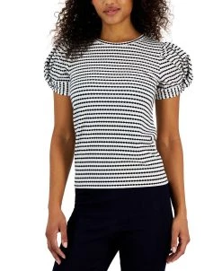 Anne Klein Women's Jacquard Striped Puff-Sleeve Top