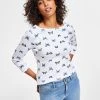 Charter Club Women's Butterfly-Print 3/4-Sleeve Top, Created For Macy's