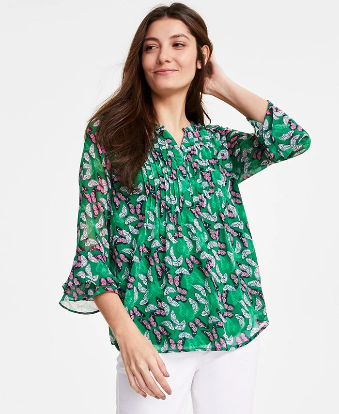 Charter Club Women's Butterfly-Print Pintuck Top, Created For Macy's 1 Charter Club Women's Butterfly-Print Pintuck Top, Created For Macy's