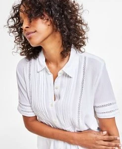 Style & Co Women's Pintuck Short-Sleeve Button-Front Shirt, Created For Macy's 7 Style & Co Women's Pintuck Short-Sleeve Button-Front Shirt, Created For Macy's -Anne Klein Sales Store 23611454 fpx