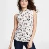 Bar III Women's Animal Print Drape Mock Neck Sleeveless Blouse