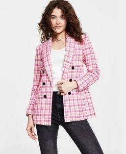 Bar III Women's Plaid Tweed Double-Breasted Blazer, Created For Macy's