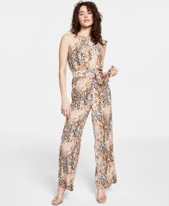 Bar III Women's Sleeveless Snake-Print Jumpsuit, Created For Macy's
