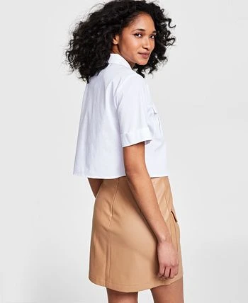 Bar III Women's Cropped Cuffed-Sleeve Pocket Shirt, Created For Macy's 2 Bar III Women's Cropped Cuffed-Sleeve Pocket Shirt, Created For Macy's - Image 2