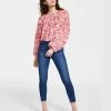 Bar III Women's Floral-Print Boat-Neck Peasant Top, Created For Macy's