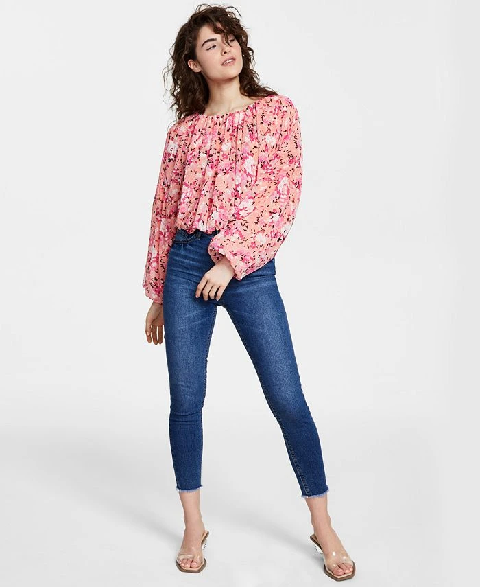 Bar III Women's Floral-Print Boat-Neck Peasant Top, Created For Macy's 1 Bar III Women's Floral-Print Boat-Neck Peasant Top, Created For Macy's