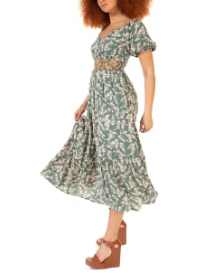 Black Tape Women's Short-Sleeve Smocked-Waist Tiered Maxi Dress -Anne Klein Sales Store 23625042 fpx