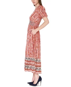 Black Tape Women's Short-Sleeve Smocked-Waist Tiered Maxi Dress -Anne Klein Sales Store 23625046 fpx