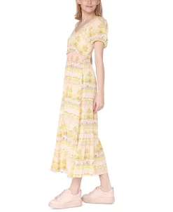 Black Tape Women's Short-Sleeve Smocked-Waist Tiered Maxi Dress -Anne Klein Sales Store 23625050 fpx