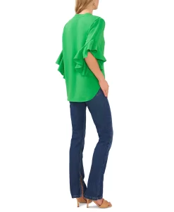 Vince Camuto Women's Ruffle Sleeve Henley Blouse 23 Vince Camuto Women's Ruffle Sleeve Henley Blouse -Anne Klein Sales Store 23626037 fpx