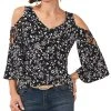 Vince Camuto Women's Printed V-Neck Cold Shoulder Blouse