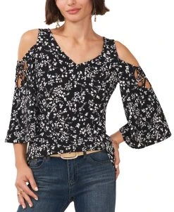 Vince Camuto Women's Printed V-Neck Cold Shoulder Blouse