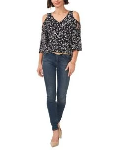 Vince Camuto Women's Printed V-Neck Cold Shoulder Blouse -Anne Klein Sales Store 23626124 fpx