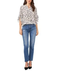 Vince Camuto Women's Printed Pintuck Flutter-Sleeve Blouse -Anne Klein Sales Store 23626138 fpx