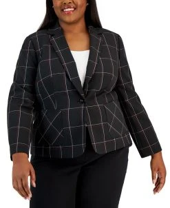 Kasper Plus Size Plaid Single-Button Notched-Collar Blazer
