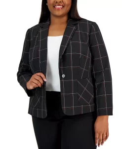 Kasper Plus Size Plaid Single-Button Notched-Collar Blazer 8 Kasper Plus Size Plaid Single-Button Notched-Collar Blazer -Anne Klein Sales Store 23628511 fpx