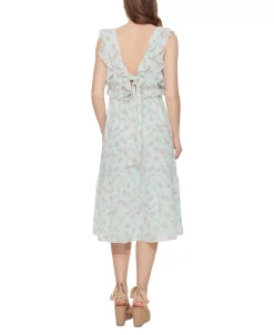 Black Tape Women's Floral-Print Tie-Back Ruffled Midi Dress 4 Black Tape Women's Floral-Print Tie-Back Ruffled Midi Dress -Anne Klein Sales Store 23628991 fpx
