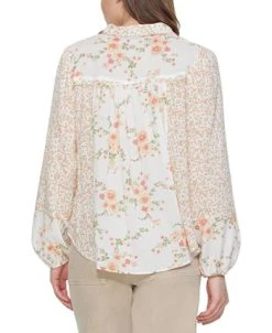 Black Tape Women's Mixed-Print Tie-Neck Button-Front Blouse -Anne Klein Sales Store 23629492 fpx