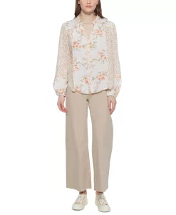 Black Tape Women's Mixed-Print Tie-Neck Button-Front Blouse -Anne Klein Sales Store 23629493 fpx