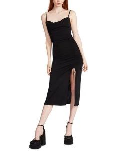 Steve Madden Women's Solid Mica Ruched-Slit Midi Dress