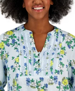 Charter Club Women's Linen Printed Split-Neck Tunic, Created For Macy's -Anne Klein Sales Store 23643443 fpx