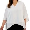 Kasper Plus Size V-Neck Flutter-Sleeve Cross-Hem Top