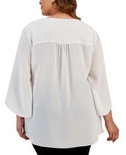 Kasper Plus Size V-Neck Flutter-Sleeve Cross-Hem Top -Anne Klein Sales Store 23649668 fpx