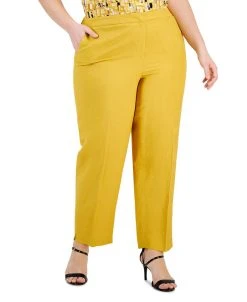 Kasper Plus Size Mid-Rise Straight-Leg Slit-Hem Pants