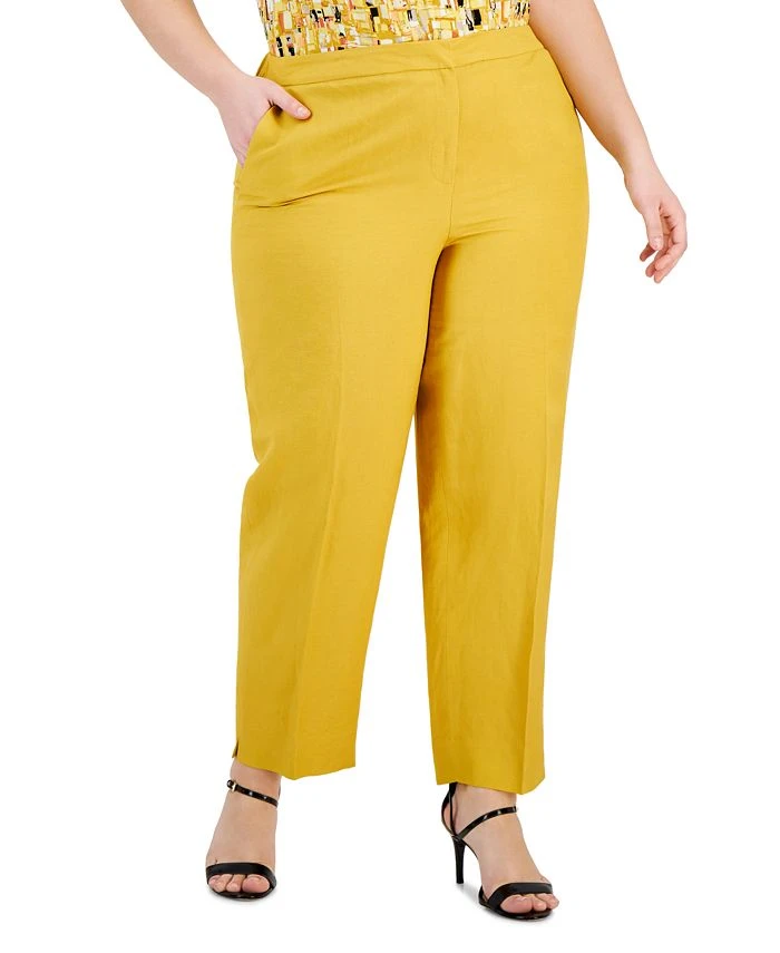 Kasper Plus Size Mid-Rise Straight-Leg Slit-Hem Pants 1 Kasper Plus Size Mid-Rise Straight-Leg Slit-Hem Pants