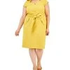 Kasper Plus Size Cap-Sleeve Tie-Waist Zip-Back Dress