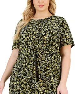 Kasper Plus Size Short-Sleeve Knit Tie-Front Top