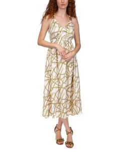 Michael Kors Women's Logo-Print Chain Cutout Dress