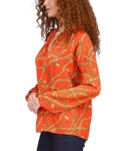 Michael Kors Women's Logo-Print Chain Split-Neck Top, Regular & Petite -Anne Klein Sales Store 23650930 fpx